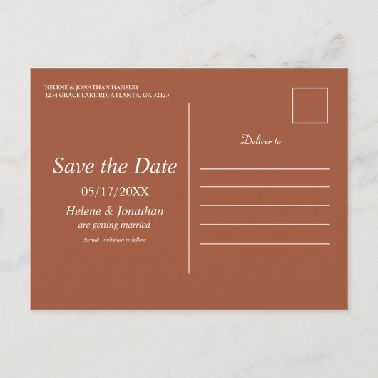 Floral Terracotta Fall Boho Hochzeit retten Datum Ankündigungspostkarte (Rückseite)