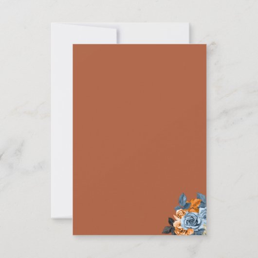 Floral Terracotta Fall Navy Blue Rust Wedding Boho Dankeskarte (Rückseite)