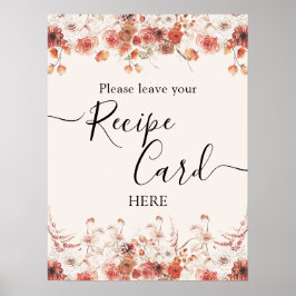 Floral Terracotta Herbst Brautparty Rezept Karte Poster