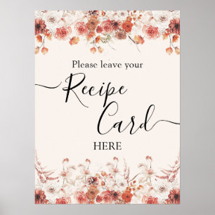 Floral Terracotta Herbst Brautparty Rezept Karte Poster