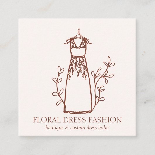 Floral Terracotta Mode Kleid Seamstress Schneider Quadratische Visitenkarte (Vorderseite)