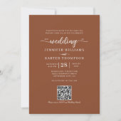 Floral Terracotta Monogramm Foto QR Code Hochzeit Einladung (Vorderseite)