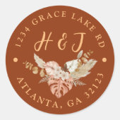 Floral Terracotta Wedding Rücksendeadresse Runder Aufkleber (Vorderseite)
