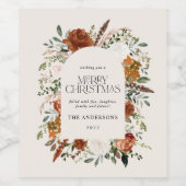 Floral terracotta Weihnachten botanisch elegant Weinetikett (Einzelnes Label)