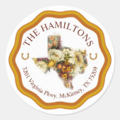 Floral Texas Rücksendeadresse Klassischer Rundaufk Runder Aufkleber (Vorderseite)