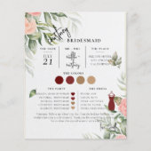 Floral Text Script Bridesmaid Info-Karte (Vorderseite)