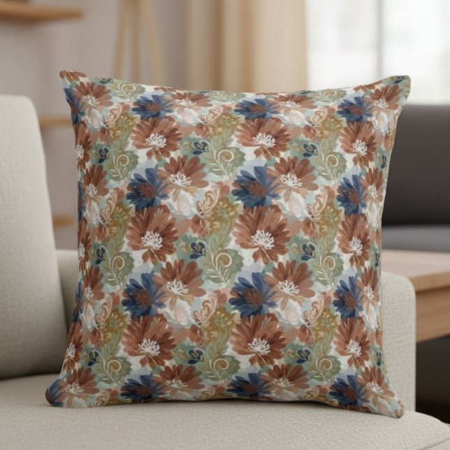 Floral Throw Pillow - Earth Tones Boho Chic Kissen (Floral Throw Pillow - Earth Tones Boho Chic)
