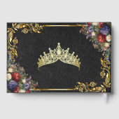 Floral, Tiara & Gold Leaves - Black Gästebuch (Rückseite)
