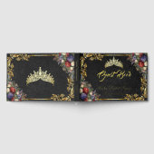 Floral, Tiara & Gold Leaves - Black Gästebuch (Voll)