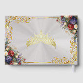 Floral, Tiara & Gold Leaves - White Pearl Gästebuch (Rückseite)