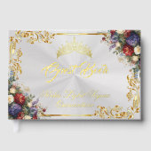 Floral, Tiara & Gold Leaves - White Pearl Gästebuch (Vorderseite)