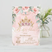 Floral Tiara Rose Babydusche Einladung (Stehend Vorderseite)