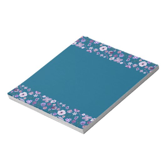 Floral Tide Notepad - Deep Aquamarin Border Luxe Notizblock (Rotiert)