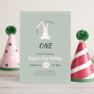 Floral Tier Süßes Häschen Kaninchen 1. Geburtstag Einladung