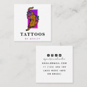 Floral Tiger japanische Illustration Tattoo Artist Quadratische Visitenkarte (Vorne/Hinten)