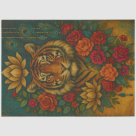 Floral Tiger Portrait – Botanical Animal Decoupage Seidenpapier