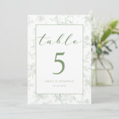 Floral Toile Green Wedding Table Card Einladung (Stehend Vorderseite)