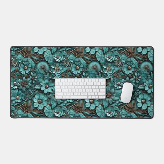 Floral Toolted Leather Desk Mat Schreibtischunterlage (Tastatur & Maus)