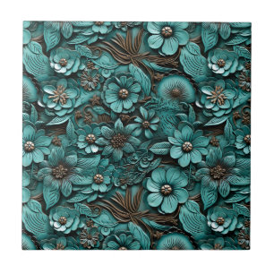 Floral Toolted Leather Tile Fliese