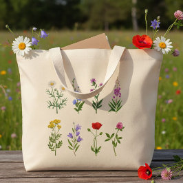 Floral tote bag, canvas tote bag with wildflowers jumbo stoffbeutel