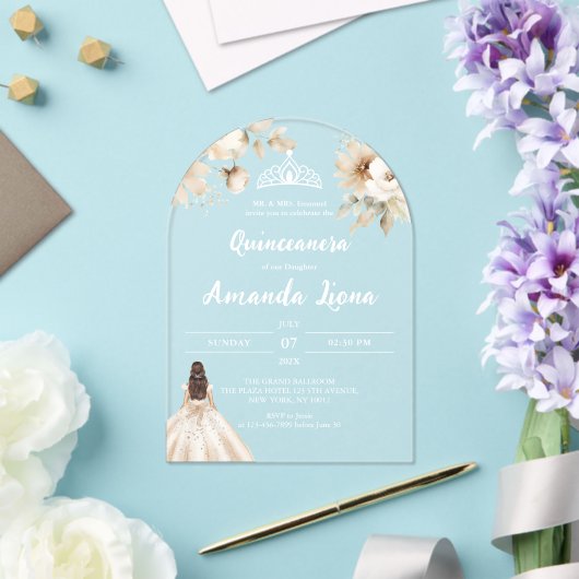 Floral Transparent Acrylic Quinceañera Acryleinladungen (Insitu (Hochzeit))