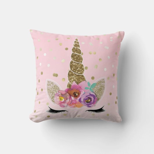Floral Trendy Modernes Einhorn Horn Gold Confetti Kissen (Vorderseite)