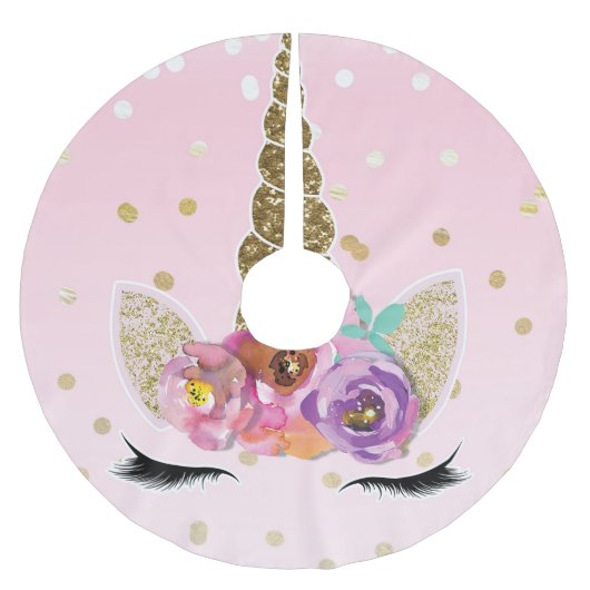 Floral Trendy Modernes Einhorn Horn Gold Confetti Polyester Weihnachtsbaumdecke (Vorderseite)