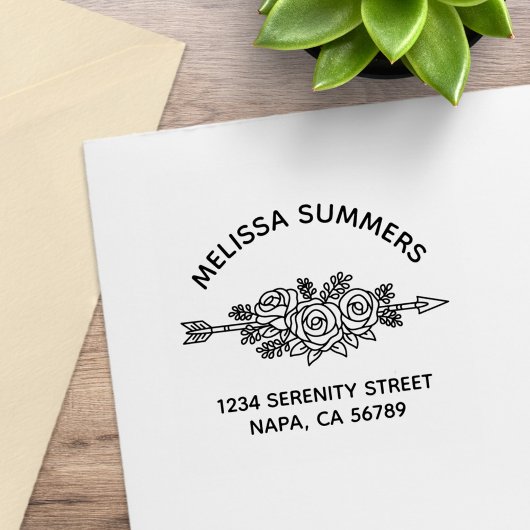 Floral Tribal Arrow, Rose Flowers Arch Address Gummistempel