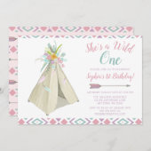 Floral Tribal Teepee Wild Einladung zum 1. Geburts (Vorne/Hinten)