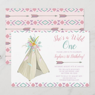 Floral Tribal Teepee Wild Einladung zum 1. Geburts