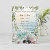 Floral Tropical Beach Wedding Party Einladung (Stehend Vorderseite)