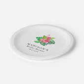 Floral Tropical Flamingo Brautparty Pappteller (Schrägansicht)