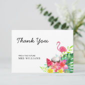 Floral Tropical Flamingo Palm Blätter Vielen Dank Dankeskarte (Stehend Vorderseite)