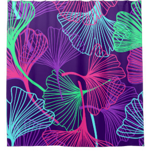 Floral Tropical Gingko Blätter Hintergrund in Neon Duschvorhang