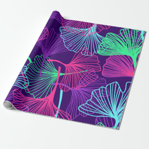 Floral Tropical Gingko Blätter Hintergrund in Neon Geschenkpapier