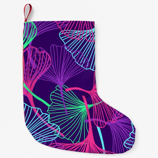 Floral Tropical Gingko Blätter Hintergrund in Neon Kleiner Weihnachtsstrumpf (Vorderseite)