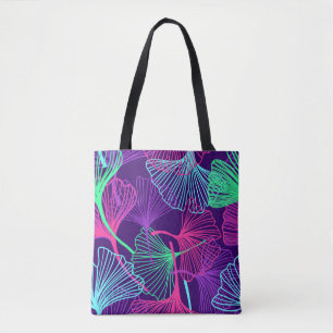 Floral Tropical Gingko Blätter Hintergrund in Neon Tasche