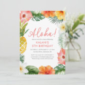 Floral Tropical Luau Birthday Einladung (Stehend Vorderseite)