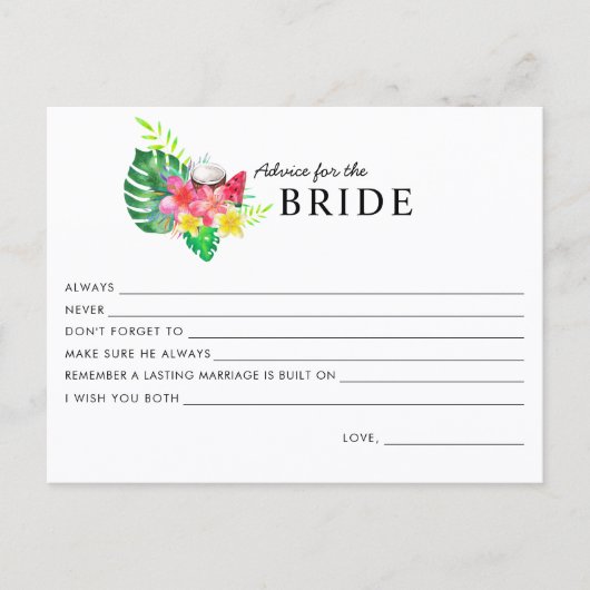 Floral Tropical Paradise Advice for the Bride Card Postkarte (Vorderseite)