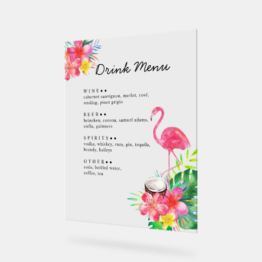 Floral Tropical Paradise Flamingo Drinks Menu Acrylschild (Winkel)