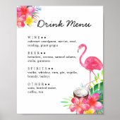 Floral Tropical Paradise Flamingo Drinks Menu Poster (Vorne)