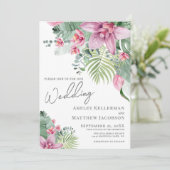 Floral Tropical Wedding Einladung (Stehend Vorderseite)