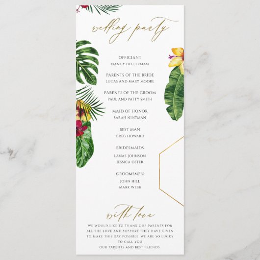 Floral Tropical Wedding Flat Program Programm (Rückseite)