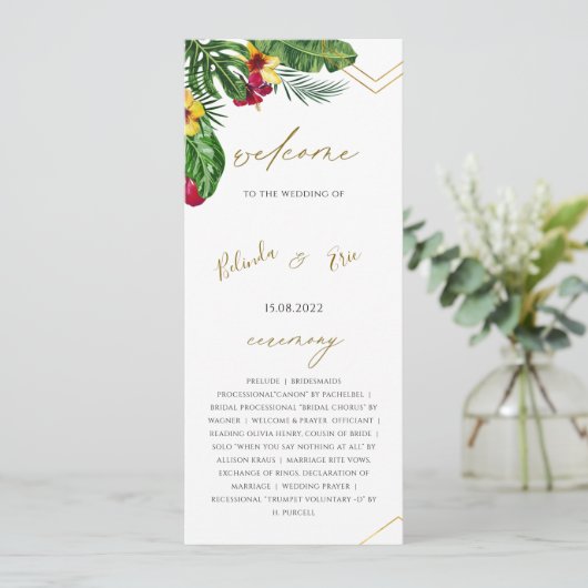 Floral Tropical Wedding Flat Program Programm (Stehend Vorderseite)