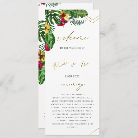 Floral Tropical Wedding Flat Program Programm (Vorne/Hinten)