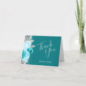 Floral Türkis Silver Wedding Vielen Dank Karte (Vorderseite)