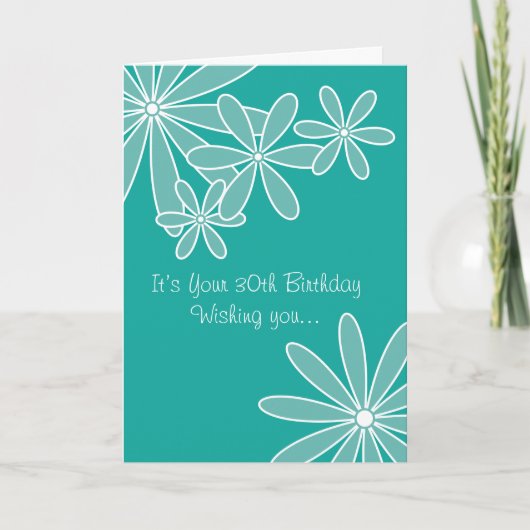 Floral Turquoise 30th Birthday Card Karte (Vorderseite)