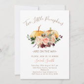 Floral Twins zwei kleine Pumpkins Kinderdusche Einladung (Vorderseite)