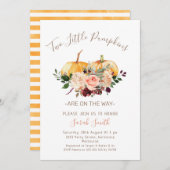 Floral Twins zwei kleine Pumpkins Kinderdusche Einladung (Vorne/Hinten)