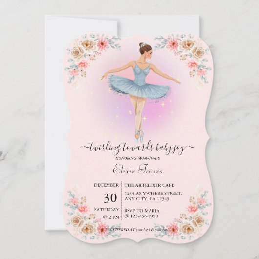 Floral Twirling Ballerina Wasserfarbe Babydusche Einladung (Vorderseite)